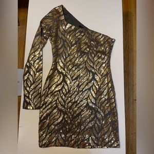 Ark & Co Gold Sequin One Shoulder Dress Size S